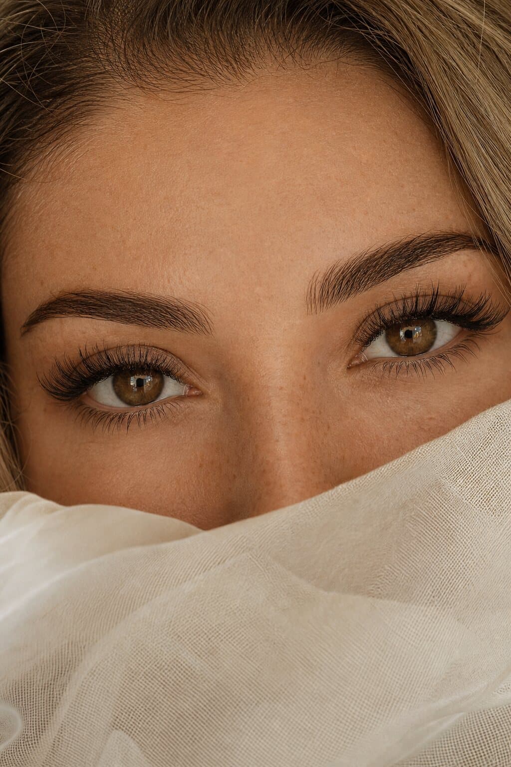 Close-up of a wispy volume lash set by J Lash Studio